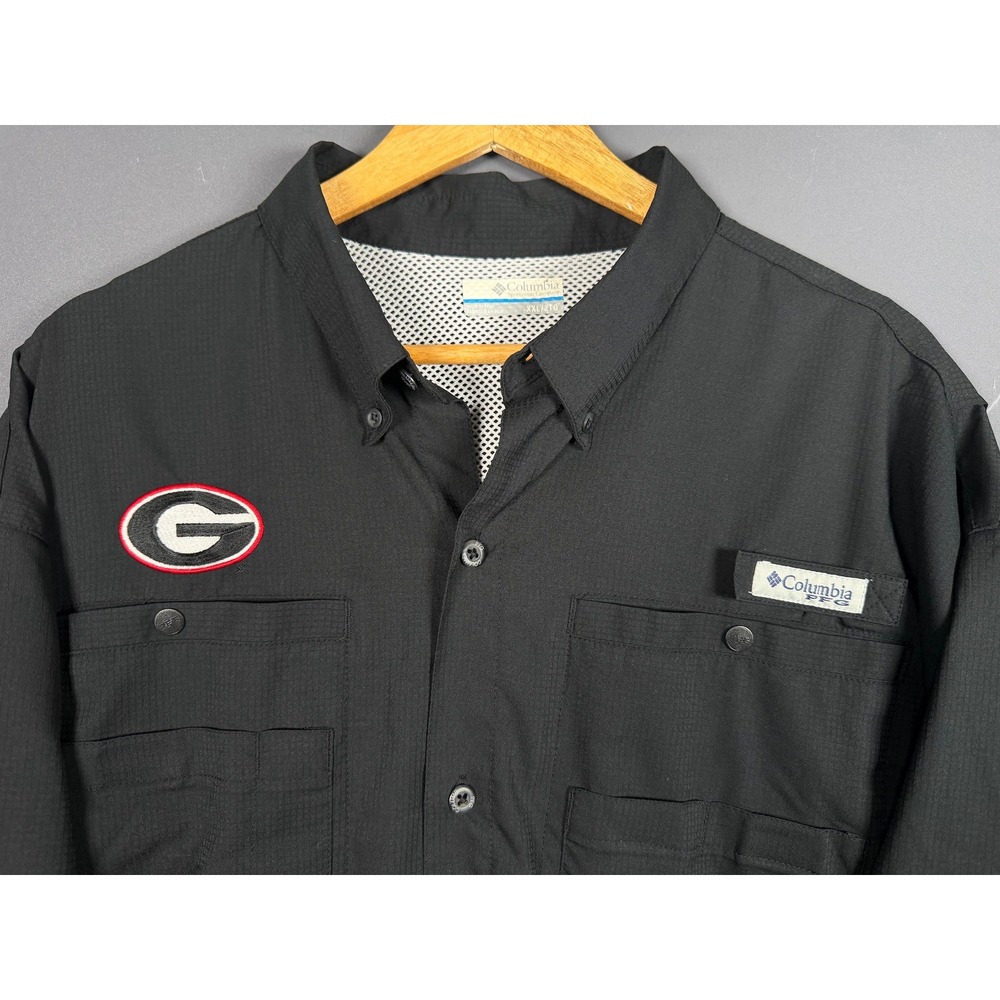 Columbia Georgia Bulldogs Shirt Mens XXL Black Short Sleeve Fishing Button Up